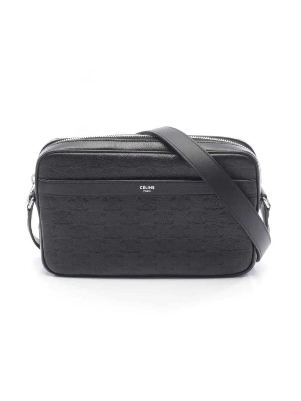 Celine Shoulder Bag Messenger Triomphe Black Leather